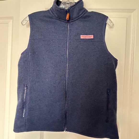 Used Vineyard Vines Men's Navy Blue Fleece Vest with Whale Logo - Picture 1 of 3